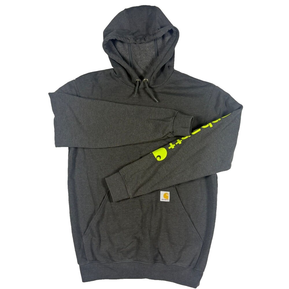 Carhartt K288 Hoodie Mens S Gray Neon Logo Sleeve Loose Fit Pullover Workwear